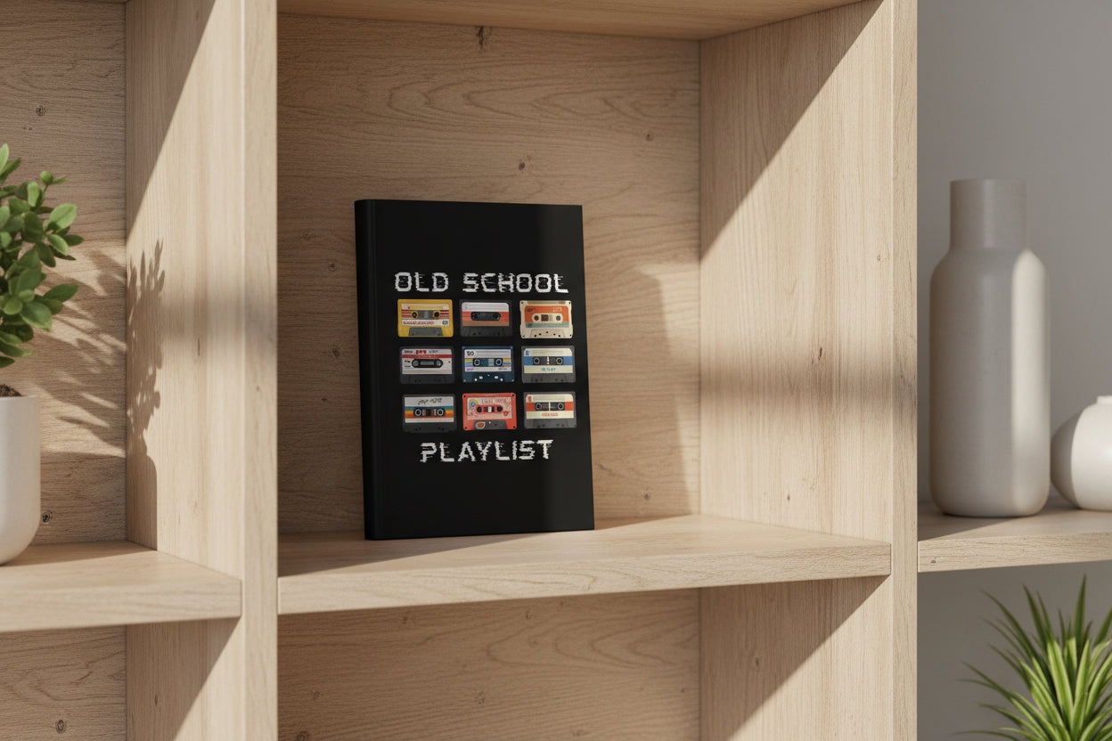 Old School Playlist Hardcover Journal — Retro 80's Cassette Tape Notebook